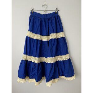 Vintage Mexican Circle Skirt 25" Waist Blue w/ White Eyelet Lace Perez y Perez